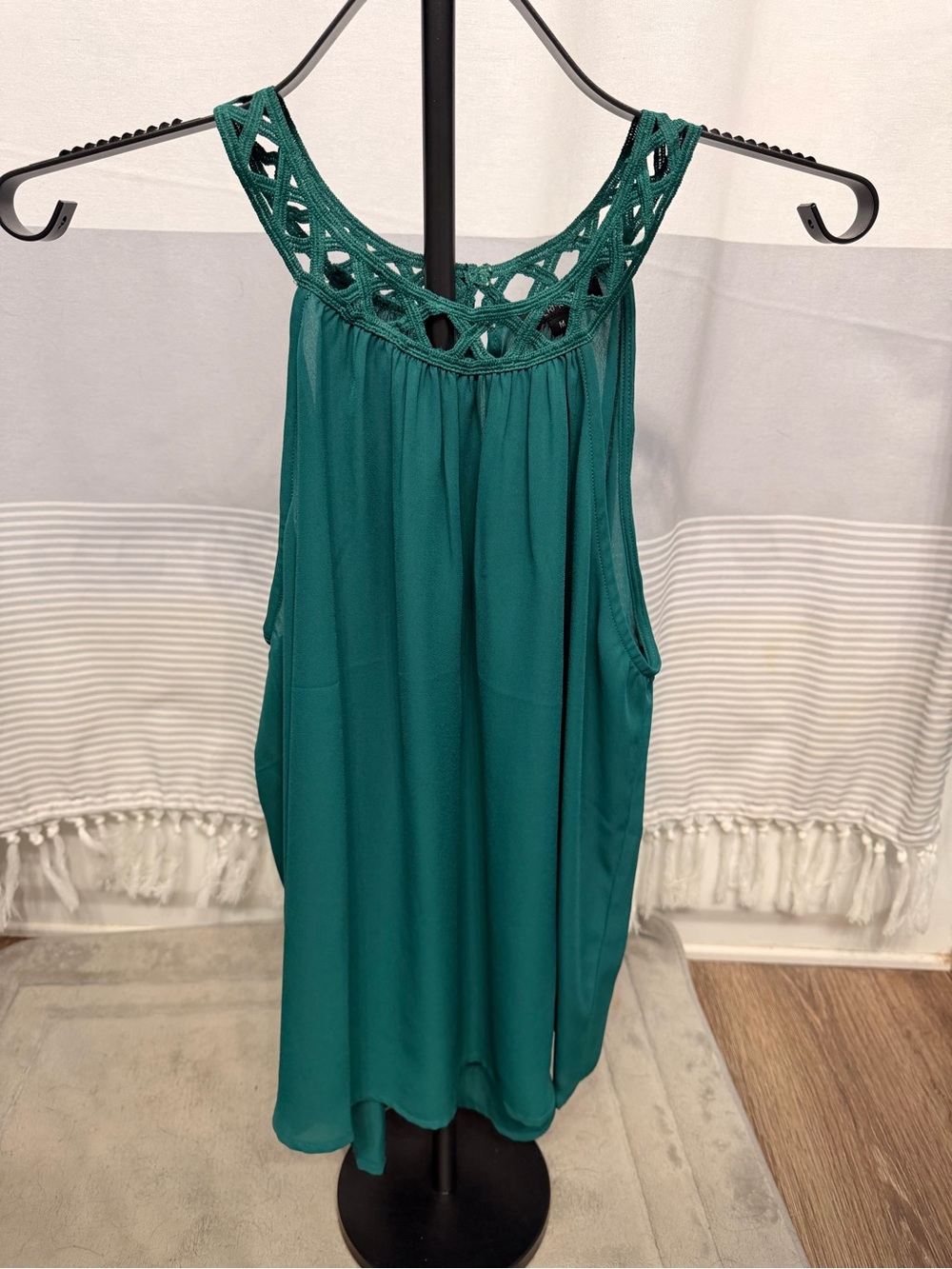 Papermoon Teal Crochet Yoke Tank Top